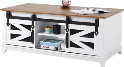 Immagine prodotto di Tavolino rettangolare a 2 livelli con anta scorrevole - 1210x560x481mm - Tavolo da salotto moderno - Tavolino funzionale