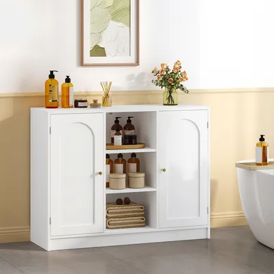 Image de Armoire de salle de bain - Meuble de salle de bain - Armoire de cuisine - Armoire de rangement - Commode - 2 portes - Étagères réglables