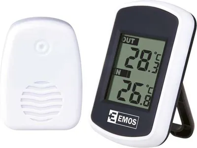 A digital thermometer with an outdoor sensor.