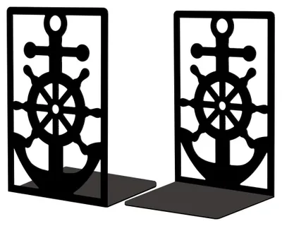 Buchstützen aus Gusseisen, 13,5x11x20 cm, 1 Paar, Anker-Motiv