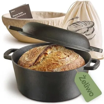 Zdjęcie produktu dla Garnek żeliwny dutch oven 26 cm zestaw do pieczenia chleba koszyk