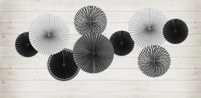 Produktbild von Deko Papier Rosetten mit Muster 25-40cm schwarz weiß 5er Set
