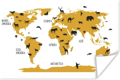 Produktbild von MuchoWow® Poster Weltkarte - Kinder - Gold - Tiere - Kind 180x120 cm - Fotoplakat