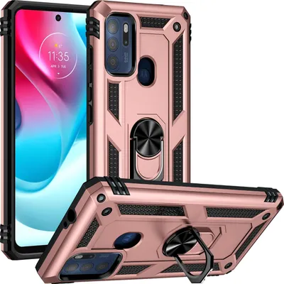 Produktbild von Moto G60S Hülle, Dual Layer Militäre Fallschutz Schutzhülle mit Ringhalterung Ständer für Motorola Moto G60S Rosa