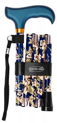 Immagine prodotto di Bastone da passeggio pieghevole Garcia 1880 – Blu – Con cinturino da polso e custodia – Regolabile da 84 a 92 cm – Asta in alluminio – Impugnatura Derby