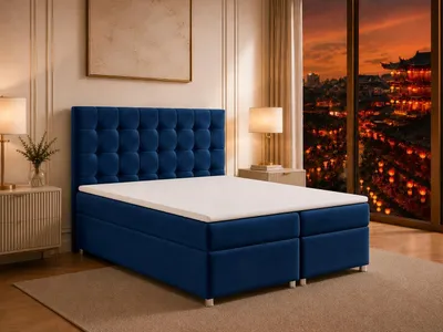 Produktbild von Best for Home Boxspringbett mit Bettkasten Trinity K-9 Bonellfederkern inkl. Topper, mit Lieferung, Aufbau & Entsorgung 140x200-Blau