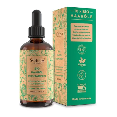 Produktbild von BIO HAARÖL ROSMARIN+9 - Wachstumsöle [Für Haarstärkung & Haarwachstum] Mit 10 BIO-Ölen: - Arganöl - Rosmarinöl - Lavendelöl uvm. - 100% Natürlich