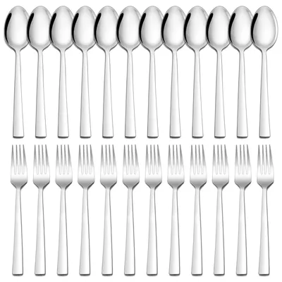 Produktbild von 24-teiliges Edelstahl Löffel und Gabel Set für Zuhause und Restaurant