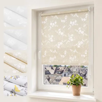 Produktbild von Blickdicht Rollo Seitenzugrollo ohne Bohren Klemmfix Muster Rollo Fensterrollo Blume Beige 40x130cm