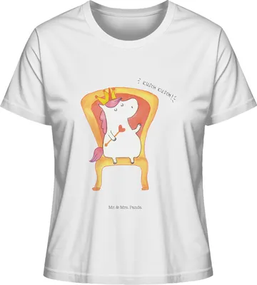 Produktbild von Mr. & Mrs. Panda damen shirt Einhorn König Größe S - Weiß - Geschenk, Präsident, Kaiser, Krone, Bundeskanzler, Basic T-Shirt, Prinzessin, Rundhals, Unicorn, Oberteil