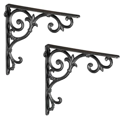 Image de 6 équerres d'étagère style antique, supports d'étagère en fonte, ornements baroques, équerres pour étagères, vintage, fixations d'étagère, noir