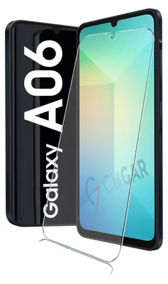 A product shot of a smartphone screen protector with a smartphone in the background.