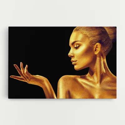 Produktbild von ARTHUB® Leinwandbild 70x100 cm, Golden Glamour | Wohnzimmerdekoration, Hängende Bilder, Wanddekoration, Heimdekoration, Frauen, Schwarz und Gold
