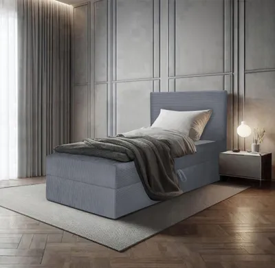 Produktbild von Bett, Boxspringbett, Continentalbett BERG POSO MINI mit Bonell Matratze, Einzelbett mit Container, H3 (100x200 cm, Dunkelgrau - Poso 115, Ohne Topper)