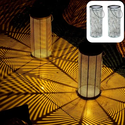 Produktbild von Marrakesch 2er Set Solarlaterne für außen mit Henkel aus Metall 30cm Groß | Skandinavische Outdoor Solar LED Laterne Bamba Grün IP65 Wasserdicht als Gartendeko Deko