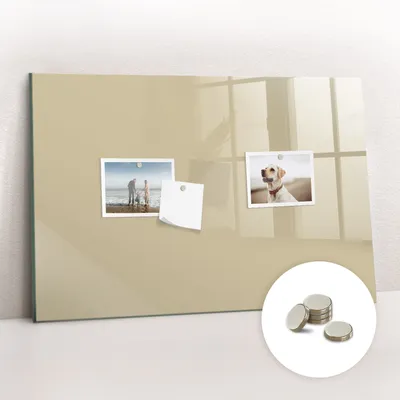 Immagine prodotto di Lavagna magnetica da parete, con superficie in vetro e bordo curvo - Bacheca magnetica - Include 5 magneti - Dimensioni: 60x40 cm - Colore: beige