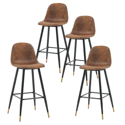 Image de Meubles Cosy lot de 4 tabourets de bar de style industriel avec dossier en suédine et pieds dorés – CHARLTON BAR