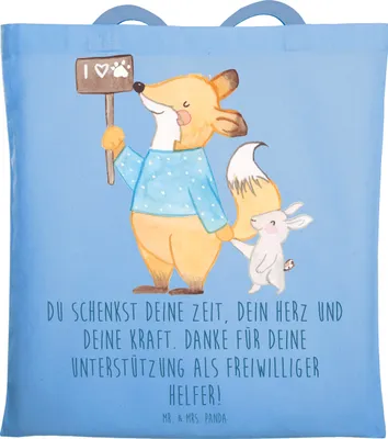 Produktbild von Mr. & Mrs. Panda Jutebeutel Freiwilliger Dank - Sky Blue - Geschenk, Bedanken, umhängebeutel, Ehrenamt, Anerkennung, festival tasche, Danke sagen, Geschenke, Jutetasche