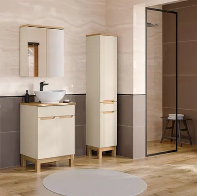 Produktbild von Badmöbel Set 4-tlg Badezimmerset DEVI Cashmere Schrank 60cm inkl. Waschtisch 40 cm