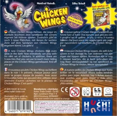 Produktbild von Huch & Friends 879790 - Chicken Wings - Glow in the dark Spiel , 4 Chicken Wings -  Hühner Spiel  - im dunkeln leuchten!