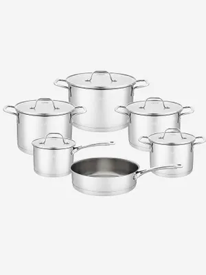 Imagen del producto de Juego de ollas y sartenes de 11 piezas, acero inoxidable, apto para inducción, gas y vitrocerámica – BAVARY – Juego de ollas de 18/10 con base de 5 capas, tapas de vidrio, cacerola, ollas, sartén, apto para lavavajillas