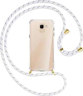 Produktbild von Handykette Backcover-Schutzhülle mit Band (Metall goldfarben) für Samsung Galaxy J6 2018 - weiß/grau