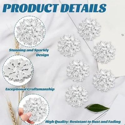 Produktbild von Allecto Plus – 6 Strassknöpfe mit Kristallblumenmotiv für Westen und Kleidung – Silber – DIY-Bastelarbeiten – Styling für Hochzeits- und Partykleidung