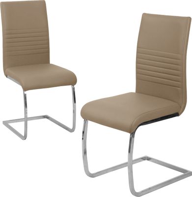 SVITA LUCY 2er Set Esszimmerstühle Polsterstuhl Freischwinger Stuhl Kunstleder Taupe
