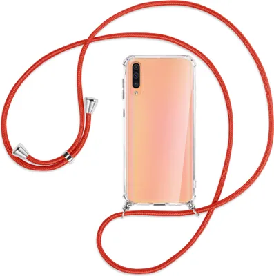 Produktbild von Handykette Backcover-Schutzhülle mit Band (Metall silberfarben) für Samsung Galaxy A50 - rot