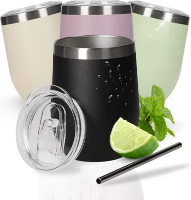 Immagine prodotto di Boccale da vino da 350 ml "Vinova" - boccale in acciaio inox a doppia parete che si mantiene freddo a lungo - boccale con coperchio e cannuccia - boccale come idea regalo perfetta per un addio al celibato in nero