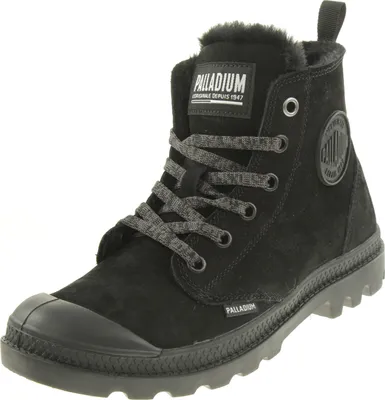 A black Palladium boot is shown against a white background.