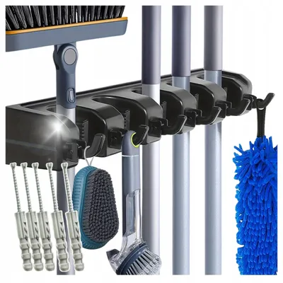 Produktbild von Wandhalterung mit Klemme für Gartengeräte wie Besen, Moppstiel und Rechen