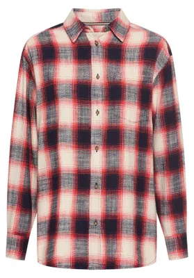 Productafbeelding van Camel active dames katoenen blouse met borstzak, rood geruit, dameskleding, maat XXL