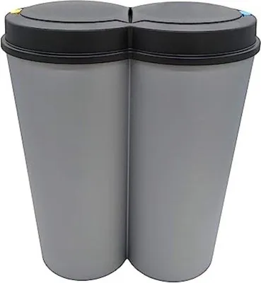 Produktbild von Abfallbehälter 50 Liter (2x25L), Doppelte Abfallschüssel mit 2 Deckeln, Grau, 53x52x26 cm