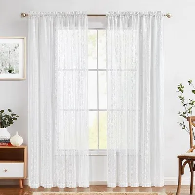 Immagine prodotto di Tende in voile trasparente 140 x 210 cm, tende da soggiorno in tessuto classico vintage con bastone filtrante la luce, 2 pannelli
