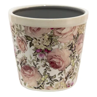 Obrázok produktu pre Clayre & Eef Kvetináč Ø 15x14 cm Biele ružové keramické kvety