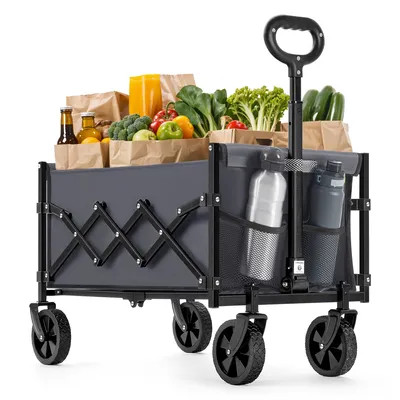Produktbild von SONGMICS Handwagen faltbar, Bollerwagen, Gartenwagen, kompakt, mit Griff, mit 4 verstärkten Rollen, davon 2 Universalräder, bis 150 kg belastbar