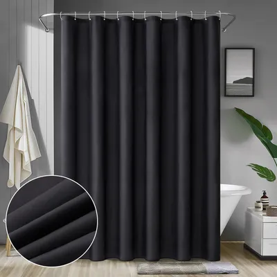 Produktbild von Duschvorhang 200 x 240 cm, schwarz, wasserdicht, schimmelresistent, waschbar, schnelltrocknend, für Bad und Dusche, inklusive 14 Duschvorhangringen