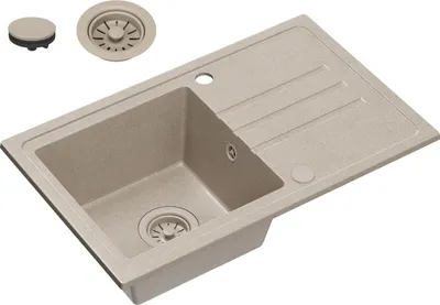 Produktbild von VBChome Spülbecken Granit Beige 70 x 44 cm Einzelbecken Einbauspüle Gesprenkelt Reversibel Granitspüle Beige Siphon Waschbecken