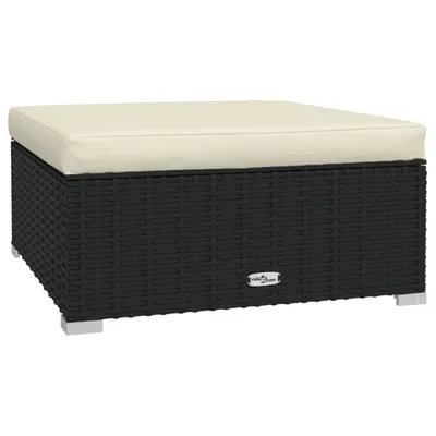 Image de Tabouret de jardin avec coussin Noir 70x70x30 cm Poly rotin