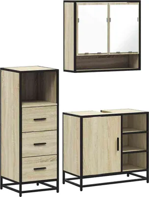Produktbild von vidaXL 3-tlg. Badmöbel-Set Sonoma-Eiche Holzwerkstoff