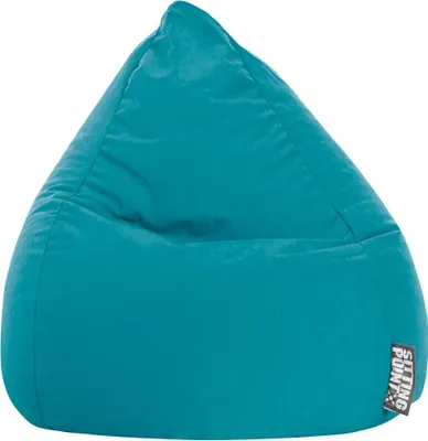 A teal beanbag chair is shown against a white background.