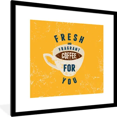 Produktbild von MuchoWow® MuchoWow® Gerahmtes Poster Kaffee - Retro - Frischer und duftender Kaffee für Sie - Sprichwörter - Zitate 40x40 cm - Poster mit zchwarzem Bilderrahmen - Poster - Plakat im Rahmen