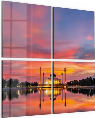 Produktbild von DEQORI Glasbild Echtglas 4x50x50 cm 'Moschee im Abendpanorama' Wandbilder XXL groß