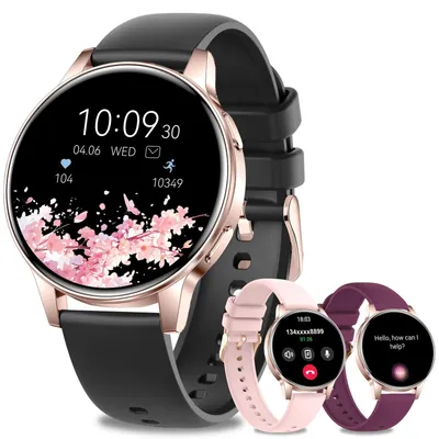 Zdjęcie produktu dla Inteligentny zegarek damski, okrągły, z funkcją telefonu, wyświetlacz HD i możliwość personalizacji tarczy, kolor czarny