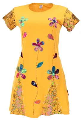 Produktbild von Hippie Minikleid Boho Chic, Besticktes Shirtkleid - Gelb, Damen, Baumwolle, Größe: L