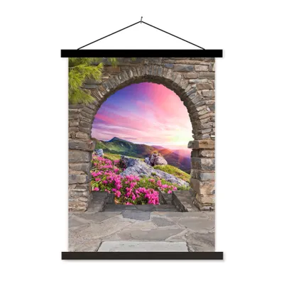 Produktbild von MuchoWow® Textilposter Landschaft - Aussicht - Blumen - Berg 60x80 cm mit schwarzem Rahmen - Plakathalter