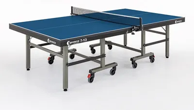 Produktbild von Sponeta S 7-13, Tischtennisplatte, Turnier & Tennisclubspieler, Rollaufsatz (2 Tabletops & 2 Fahrwerke), Aluminium, Blau, Grau, Spanholzplatte, Schwarz
