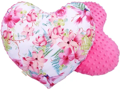 Produktbild von Kuschelkissen BOBO Baumwolle/Minky Kissen HERZ - rosa Blumen