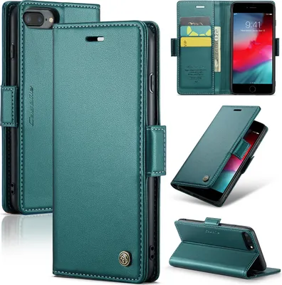 Obrázek produktu pro iPhone 8 Plus pouzdro, kožené peněženkové pouzdro držák karet ochranné pouzdro s funkcí stojánku pro iPhone 8 Plus / 7 Plus / 6s Plus / 6 Plus Green